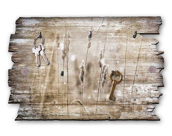 Schlüsselbrett aus Holz mit 5 Haken Gräser