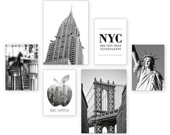 6-teiliges Poster-Set mit 2x DIN A3 & 4x DIN A4 - optional mit Rahmen New York City