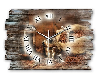 Designer Wanduhr aus Holz im Shabby Style Design Kaffeebohnen