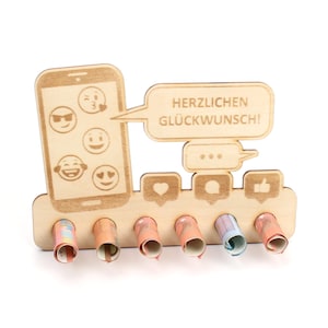 Geldgeschenk "Handy" zum Geburtstag - Geldscheinhalter aus Holz