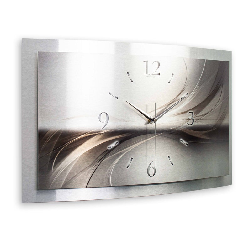 Silverline Moderne Metallic 3D Designer-Wanduhr aus gebürstetem Aluminium wahlw. als leise Funk bzw. Quarzuhr Kreative Feder Bild 3