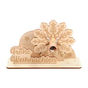 3D Geldgeschenk-Aufsteller "Schneeflocke" zu Weihnachten – DIY-Glückwunschkarte aus Holz für Geldscheine