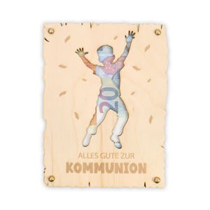 Alles Gute zur Kommunion - Glückwunsch-Karte für Jungen aus Holz