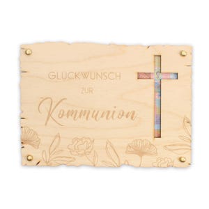 Glückwunsch zur Kommunion - Glückwunsch-Karte aus Holz