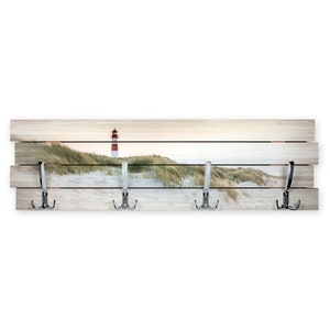 Wand-Garderobe aus Holz mit vier Haken Leuchtturm