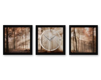 3D designer wall clock Autumn 3-part modern metallic