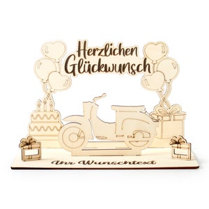 Personalisierbarer 3D Geldgeschenk-Aufsteller „Moped“ zum Geburtstag