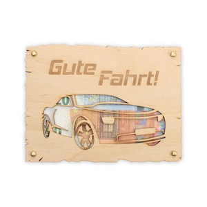 Gute Fahrt - Glückwunsch-Karte aus Holz zum Führerschein und für alle feierlichen Anlässe