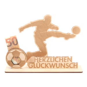 3D Geldgeschenk-Aufsteller "Fußball" zum Geburtstag – DIY-Glückwunschkarte aus Holz für Geldscheine