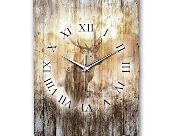 Designer Wanduhr aus Holz im Shabby Style Design Hirsch