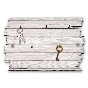 Schlüsselbrett aus Holz mit 5 Haken Holzoptik weiß