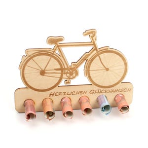 Geldgeschenk "Fahrrad" zum Geburtstag - Geldscheinhalter aus Holz