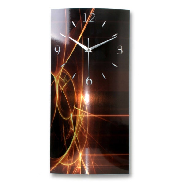 Abstrakt Licht | Moderne Metallic Designer-Wanduhr aus gebürstetem Aluminium | wahlw. als leise Funk- bzw. Quarzuhr | Kreative Feder