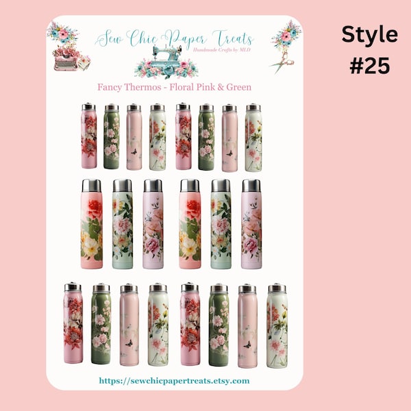 Floral Pink & Green Thermos Sticker Sheet