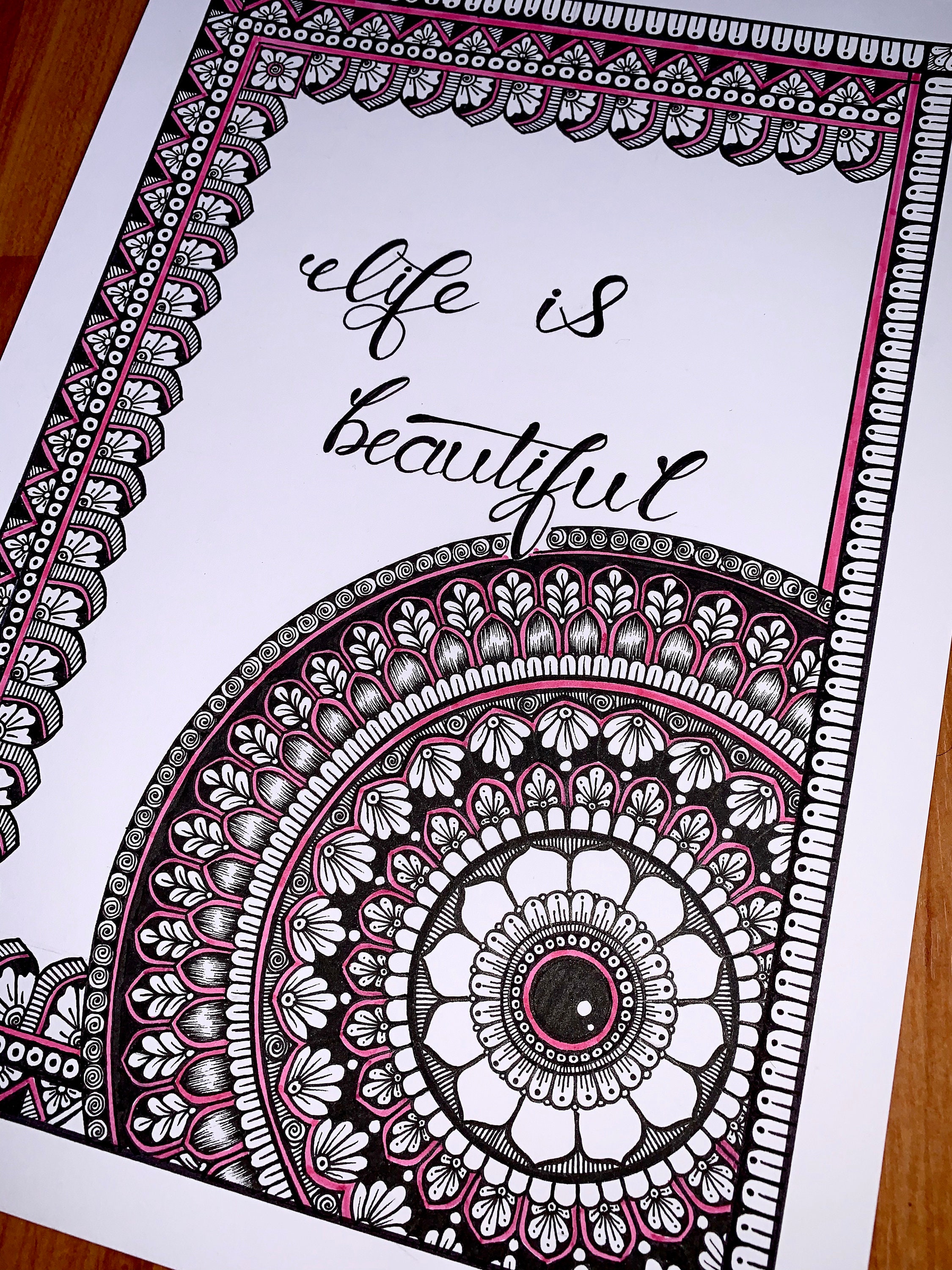 Inspirational Quote Mandala Original Handdrawn Zen Art Home Etsy