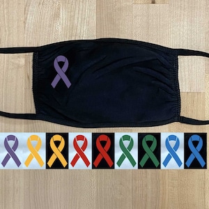 Awareness Ribbon Face Mask - Red - Purple - Yellow - Green - Blue, 100% Jersey Cotton 3-Ply Masks