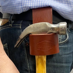 Hammer Holder, Axe Holder, Handmade in USA - Genuine Leather, Belt Loop, Viking Axe Holster, Hermann Oak Smooth, Brown Vegetable Tanned