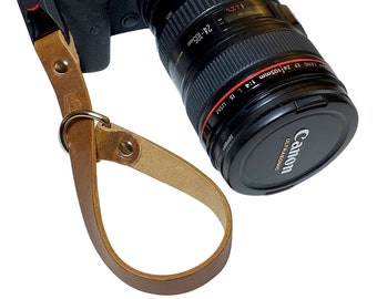 Handmade Horween leather camera wrist strap with quick release connector anchor, Handcrafted, Namdar Leather Company