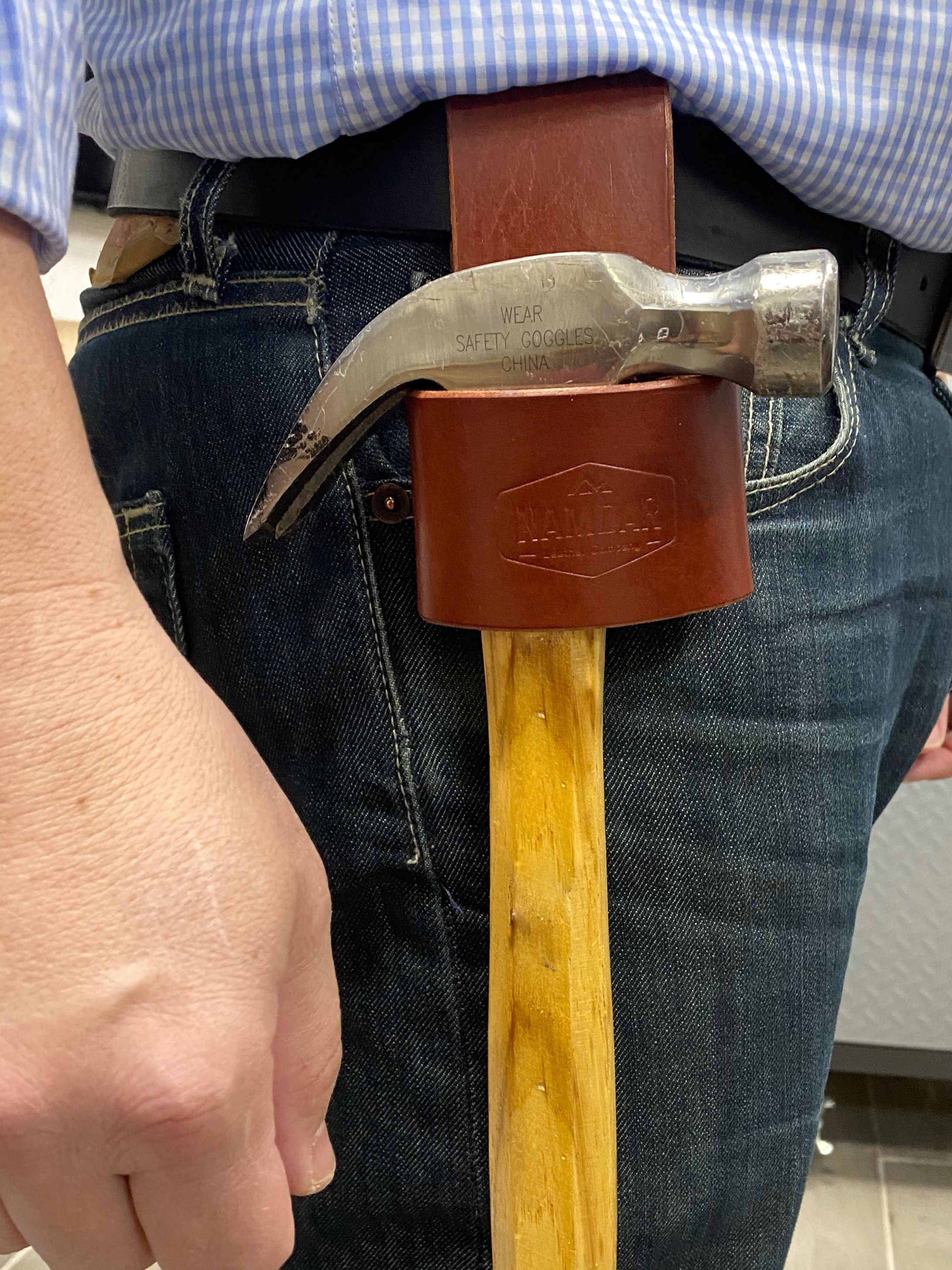 Hammer Holder, Axe Holder, Handmade in USA - Genuine Leather, Belt Loop, Viking Axe Holster, Hermann Oak Smooth, Brown Vegetable Tanned