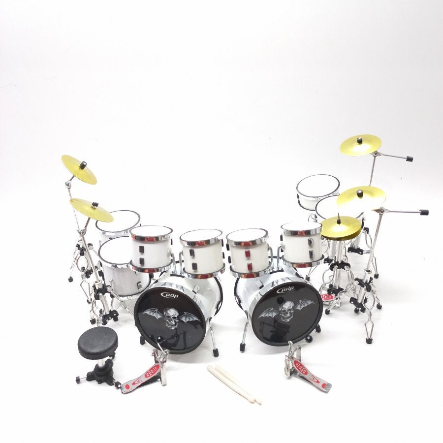 Miniature Drum Set Double Bass Rock White Scale 1/12 Musical Instrument Display