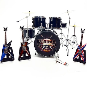 Miniature Drums Pan tera Black 3 Guitar Exclusive Signature Musical Display Gift