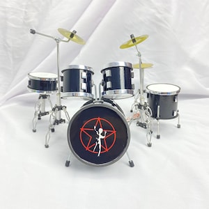 Miniatuurdrumset volledig zwarte schaal 1/12 exclusief muziekinstrumentdisplaycadeau
