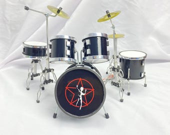 Miniature Drum Set Full Black Scale 1/12 Exclusive Musical Instrument Display Gift