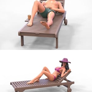 2pcs Miniature Figure Woman and Man Sunbathing Chillout HO 1:87 NO PREISER