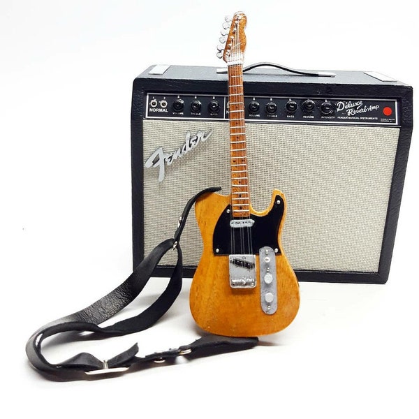 Miniature Guitar Natural Strap and Sound 1 stage 1/6 Instrument Musical Display