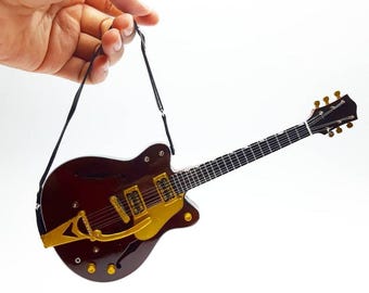 Miniature Guitar Brown Ringo Band Strap Signature Musical Instrument Display and Gift