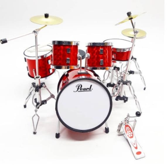 Miniature Drum Set Pearl Red 1/12 Scale Music Instrument Display Gift 