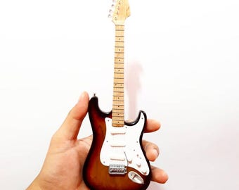 Miniature Guitar Brown Rock Band Free Strap Musical Instrument Display Signature Gift
