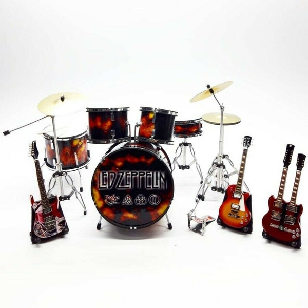 Miniature Drum Fire Led Zep And Guitar Set Rock Musical instrument Display Gift