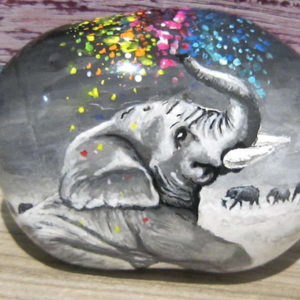 Rainbow Elephant Hand Painted Stone