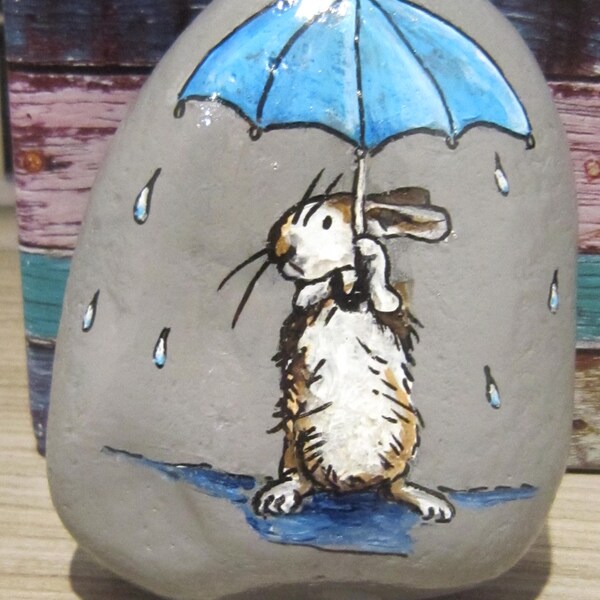 Hand Painted Bunny in the rain