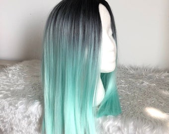 Dark Roots Mint Wig Etsy