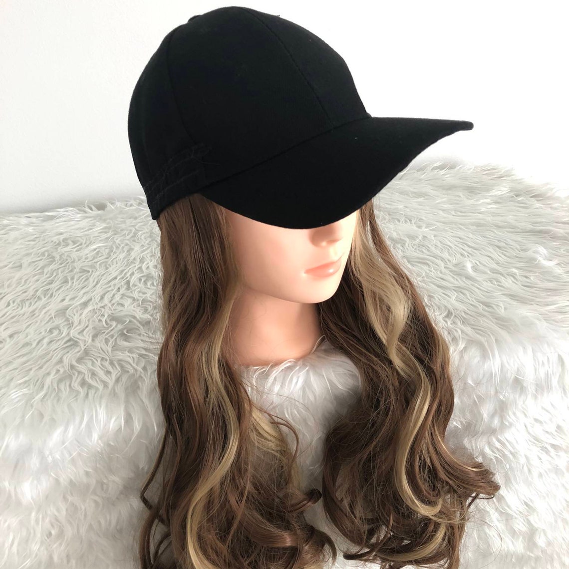 Long wavy baseball cap with hair extension synthetic hair Etsy