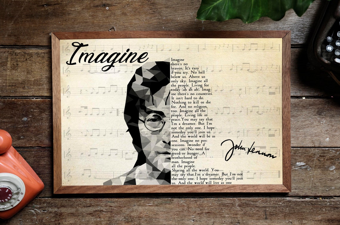 Imagine Lyrics Poster John Lennon Song Lyrics Poster Music Etsy