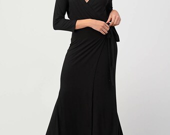 black jersey wrap dress long sleeve