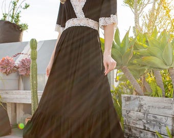 Cottagecore Maxi Dress with Lace Trim