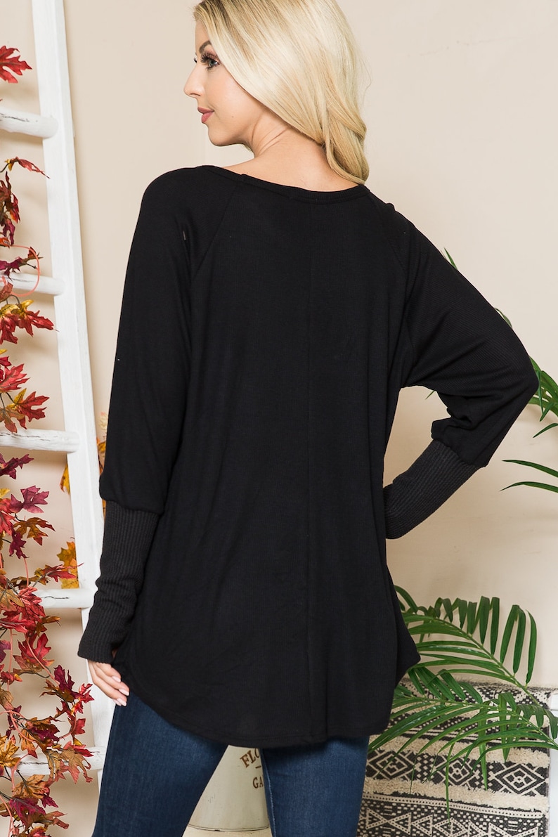 Double Take Corded Rib Thumbhole Cuff Round Neck T-Shirt