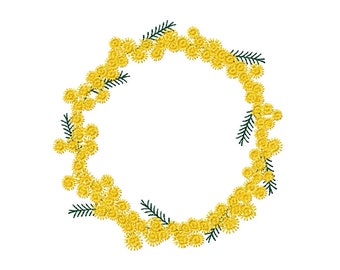 Machine Embroidery Design Wreath of Mimosa - Digital Embroidery Pattern Yellow Flowers