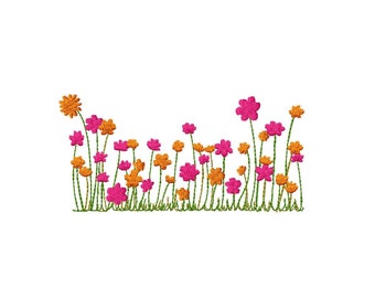 Field flowers machine embroidery design, minimalist style