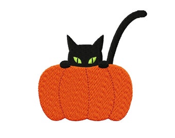 Machine embroidery design Cat on a Pumpkin - Halloween Embroidery Pattern