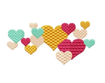Hearts Machine Embroidery Design - Hearts Composition Digital Embroidery Pattern With Different Textures