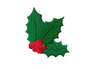 Holly leaves and berries machine embroidery corner design