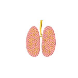 Puede incluir: Una ilustración bordada de pulmones humanos, en rosa y amarillo.