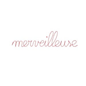 Peut inclure: Le mot "merveilleuse" écrit à la main en fil rouge.