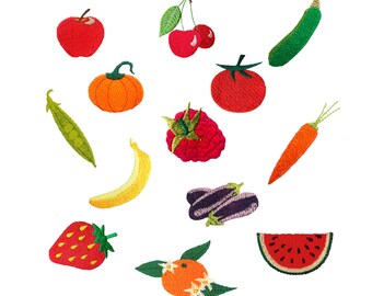 Machine Embroidery Designs Fruits and Vegetables, 13 different patterns