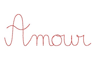 Machine Embroidery Design Amour - French Positive Message Digital Embroidery Cursive Writing